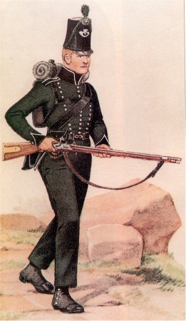 Rifleman of the 95th, c. 1810. Image courtesy of Ken Ambrose of the Royal Green Jacket Assoc Site.
