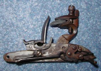 Inside of a replica Baker lock at half cock. Image courtesy of Mike.